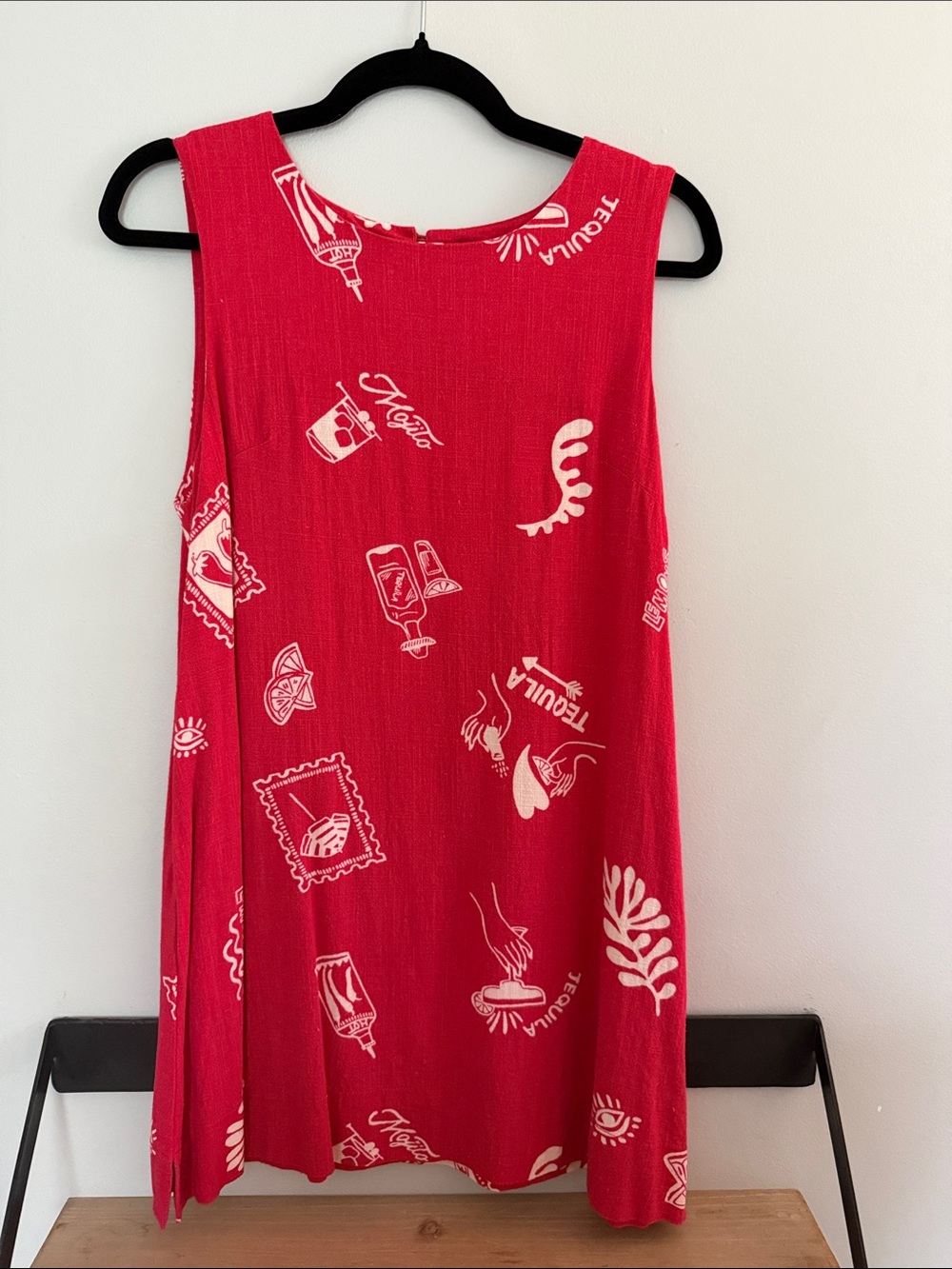 Red Sleeveless Mini Dress with White Prints